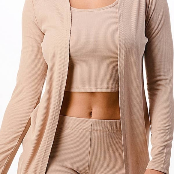 **LAST ONE** 3 Piece Ribbed Tank Top Cardigan Set - Picture 6 of 7